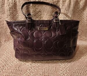 Coach Gallery Embossed Patent Leather Tote F19462 Purple Silver